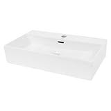 ECD Germany Waschbecken Waschtisch - 605x365x130 mm - aus Keramik - Eckig - Weiß - Aufsatzbecken Aufsatzwaschbecken Waschschale Handwaschbecken Aufsatzwaschtisch Spülbecken Wasserfall Waschschüssel