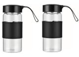 Leikurvo Kleine Glas-Shaker-Flasche, 2 Stück 480ml Borosilikatglas Shakers Flasche, Protein Shakers, BPA-frei, Shaker Flasches Rührball Set mit Silikonhülle für Fitness & Eiweißdrinks (Schwarz)