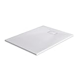 EMKE Duschwanne 120x90 cm Rutschfeste Oberfläche Duschtasse SMC Brausewanne Steinoptik Duschwannen 90 mm Abflussloch Eck-Duschwanne Weiß