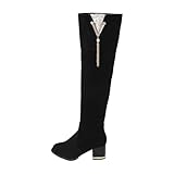 Stiefel Damen Mit Absatz Wildleder Spitze Kniehoch - Winterstiefel Mit Quasten Elegant Overknees Stiefel Blockabsatz Kniehohe Stiefel Langschaft Schlupfstiefel Rutschfest Winterstiefel