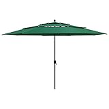 vidaXL Sonnenschirm mit Aluminium-Mast 3-lagig Ampelschirm Gartenschirm Marktschirm Strandschirm Kurbelschirm Schirm Terrasse Garten Grün 3,5m
