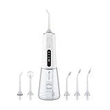 TrueLife AquaFloss Compact L100 Munddusche kabellos, tragbar, 300ml Tank, 3 Modi, 2 Druckstufen, IPX7, USB, 6 Düsen im Paket Zahnzwischenraum-Reinigung, Zahnspange/Implantate (Weiß)