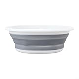 Dolvitrny Faltbares Waschbecken, faltbare Spülschüssel mit Aufhängelöchern und rutschfest, für Küche, Bad, Wäsche, Camping und Reisen (Weiß + Grau, L)