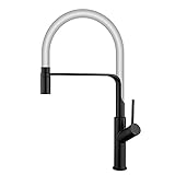 AWWVRLMM Küchenspülenarmatur for Bar, Bauernhaus, Gewerbe, schwarzer Küchenhahn, ausziehbarer silberner Einhebel-Einloch-Mischhahn, Spülbeckenhahn, 360° drehbare Küchenarmaturen(Bianco)
