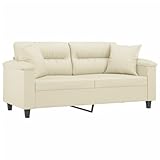 vidaXL Sofa 2 Sitzer, Couch mit Zierkissen, Liegesofa für Wohnzimmer, Polstersofa Sessel Relaxsofa Loungesofa Relaxcouch, Creme Kunstleder