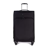 Stratic Mix Koffer Weichschale Reisekoffer Trolley Rollkoffer groß, TSA Kofferschloss, 4 Rollen, Erweiterbar, Größe L, Schwarz