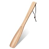 NINEMAX Schuhlöffel Holz Kurz 25cm - Schuhanzieher aus Holz Klein Schuhlöffel Holz Stabil Schuhanzieher aus Holz Mit Hängendem Seil für Männer Frauen Kinder(Loggen)