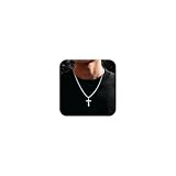 ESHIONER Kreuz Kette für Herren Silber Schwarz Titan Edelstahl Kruzifix Kreuz Anhänger silberkette Christentum Schmuck 20' Kette Cross Halskette KreuzKette für Herren