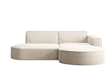 Kaiser Möbel, Ecksofa, Schlafsofa, Sofa Modena Studio Parma, Modern Design Couch, Polsterecke, Freistehend Sofa Wohnzimmer -Stoff Dicker Cord Poso Ecru Rechts