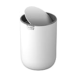 EKO Mini Tischmülleimer mit deckel, 1,5 Liter Kosmetikeimer Weiß, Kleiner Tischabfalleimer für Bad, Schreibtisch, Schlafzimmer oder Auto, Mülleimer mit Edelstahl-Sockel, Small Table Bin, Papierkorb