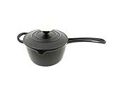 CROFTON Gusseisen-Topf mit Deckel Stielkasserolle 1,7 L, Dreifach Emailliert, Backofenfest bis 250°C (Schwarz)