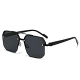 qinqilanqi-S Klassische Halbrand-Sonnenbrille - Metall-Gestell mit eckigem Design für Damen & Herren (UV400 Schutz) (Schwarz/Grau)