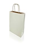 h-Green Papiertragetaschen 220x330x100 mm (25 Stück), tragbare Papiertüten mit 7kg Tragfähigkeit, recycelbare Geschenktüten aus 100% FSC® zertifiziertem Recycling-Kraftpapier, 90g/m², weiß