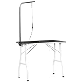 PawHut Trimmtisch für Hunde Hundepflegetisch klappbar, Haustierpflegetisch mit höhenverstellbarem Galgen, Schlingen, rutschfest Oberfläche, Schertisch bis 150 kg, 91,5 x 61,5 x 76 cm, Schwarz