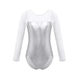 Yiesvsov Eiskunstlauf Body Für Mädchen Langarm Ballettanzug Gymnastikanzug Leotard Oder Leotard Shorts Silber 146-152