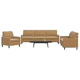 Homgoday 3-TLG. Sofagarnitur mit Kissen Polstersofa Loungesofa Wohnzimmersofa Gästesofa Sofa Couch Sitzmöbel für Wohnzimmer Büro Empfang Braun Samt