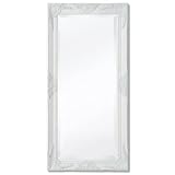 Yunovire Wandspiegel im Barock-Stil, 100x50 cm, Weißer Holzrahmen, dekorativ, für Flur und Schlafzimmer, Antik-Look, abgeschrägte Kante, fertig montiert für einfache Installation