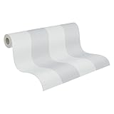 A.S. Création Pure Elegance Vliestapete mit Blockstreifen 0,53 x 10,05 m – Grau, Weiß – Streifentapete Made in Germany - 397980