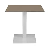Tisch für Bar, Pub, Restaurant, 80 x 80 cm, für den Außenbereich, Sockel aus weißem Metall und Platte aus HPL H74 (Taupe)