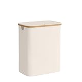 Bellamio Tolt Wäschekorb 3 Fächer beige – Wäschesammler 150 L mit Deckel – Wäschesammelbox aus Oxford-Gewebe mit Bambusring – Schmutzwäschebehälter mit herausnehmbarem Wäschesack – Wäschetonne hoch