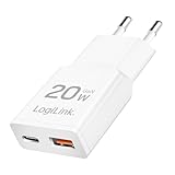 LogiLink PA0346 - Dual USB GaN (Gallium-Nitrid) Ladegerät, 1x USB-C (PD), 1x USB-A (QC), 20 W