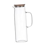 BEBEMOKO Wasserkrug aus Glas mit großem Fassungsvermögen, 2 l, mit Deckel, ideal zum Aufgießen von Fruchtaromen für kaltes Wasser, Saft oder heiße Getränke, Glas-Design, müheloses Ausgießen und