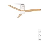 CREATE / WINDCALM S/Deckenventilator ABS mit Beleuchtung Weiß Hellesholzflügel-Optik mit Fernbedienung / 40W, Leise, Ø112cm, 6 Geschwindigkeiten, 3 LED-Temperaturen, Timer, Sommer-Winterbetrieb