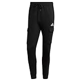 adidas Herren Essentials Fleece Regular Tapered Cargo Jogginghose, Schwarz-weiss, L EU