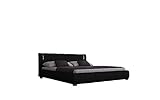 Sedexx Luna Doppelbett 180x200 cm Polsterbett/Bett/Designerbett mit LED Licht/Kunstleder in schwarz