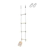 h2i Strickleiter für Kinder | Kletterleiter mit 4 Holzsprossen | Hängeleiter aus Holz | Seilleiter inkl. Karabiner | Outdoor Kletterspielzeug | Höhe 150 cm