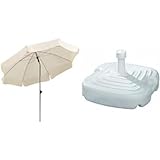 Schneider Sonnenschirm Locarno, natur, 200 cm rund, Gestell Stahl, Bespannung Polyester, 2.4 kg & PE-Schirmständer, weiß, ca. 20 ltr.