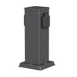 ledscom.de Garten Steckdosensäule POLLY für außen, IP44, 2-fach, Edelstahl, anthrazit, eckig, 27 cm