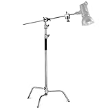 NEEWER Pro Hochleistungs C Ständer aus 100% Edelstahl mit Auslegerarm, maximale Höhe 320cm, Fotografie Lichtstativ mit 128cm Haltearm, 2 Griffköpfe für Studio Monolicht, Softbox, Reflektor