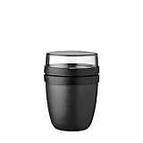 Mepal Müslibecher to go, Klein, praktischer Joghurtbecher to go - Unterteilung für Joghurt & Müsli - Geeignet für Gefrierschrank, Mikrowelle & Spülmaschine - 300 ml + 120 ml - Nordic black