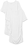 Amazon Essentials Damen Kurzärmeliges Umstands-T-Shirt mit U-Ausschnitt und Raffung, 2er-Pack, Weiß, L