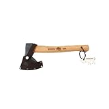 Bison Jägerbeil 1879 500g I Allrounder 330 mm lang für Wald, Camping & Outdoor I Handgeschmiedet I 3-fach Sicherheitsverkeilung mit Echtleder Schneidenschutz, natur