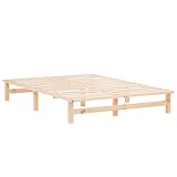 Homestyle4u Holzbett Palettenbett 140x200 mit Lattenrost Natur Bettgestell Bettrahmen Bett Holz Unbehandelt Kiefer Massiv