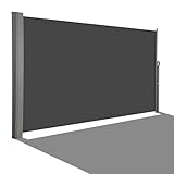 HOMEDEMO Seitenmarkise ausziehbar, 180 x 350+20 cm Anthrazit, Sichtschutz Sonnenschutz Markise, Windschutz Wasserdicht Seitenzugmarkise, Seitenrollo für Balkon, Terrasse, Garten