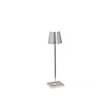 Zafferano Poldina Pro Kabellose LED-Tischlampe Aufladbar - Dimmbare Touch Akku Lampe mit Galvanischem Finish - Lichtfarbtemp. 2700-3000K - Aluminium H38 (Glänzend Chrom)