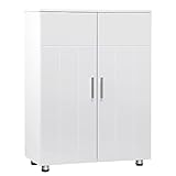 EUGAD Badezimmerschrank,schmaler Badschrank,Beistellschrank, Kommodemit 3 Ablagen, Schranktür, verstellbare Ablage, für Wohnzimmer, Küche, Flur, Freistehend Weiß