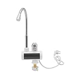 Konfiur 3000W Elektrischer Wasserhahn mit Durchlauferhitzer, 304 Edelstahl LED Warmwasserbereiter 360° Rotation Warmwasserhahn Wasserboiler, für Küche, Garten, Bad, Wohwagen, Camping（Weiß）