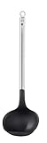 RÖSLE Basic Line Schöpflöffel, mit Rundgriff und Aufhängeöse, Edelstahl 18/10, PPA, spülmaschinengeeignet, Silberfarben / Schwarz
