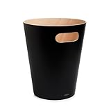 Umbra Woodrow Abfalleimer – Zweifarbiger Holz Papierkorb für Büro, Badezimmer, Wohnzimmer und Mehr, 7,5l Fassungsvermögen, Natur / Schwarz, Medium