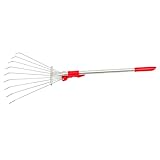 Veemoon Tragbarer Edelstahl Gartenrechen Ausziehbarer Laubrechen für Enge Flächen Kompakter Strauchrechen für Gartenarbeit und Wurzelausgrabung