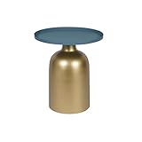 Miliboo Runder Design-Beistelltisch aus Metall goldfarben mit Matter petrolblauer Tischplatte Ramses