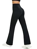 Glacspyg Yogahose Damen Flared Sporthose Hohe Taille Schlaghose mit Bauchkontrolle Trainings Fitness Jogginghose Schwarz XL