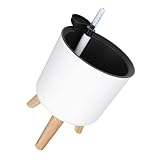 GALPADA Selbstbewässernder Blumentopf mit Holzsockel und Wasserstandsanzeiger Großer Runder Pflanzkübel Moderner Pflanztopf für Innen Außenbereich für Zimmerpflanzen Balkon Büro Garten