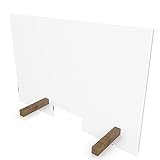 nattmann PLEXIGLAS® Spuckschutz NATURE mit Durchreiche Trennwand Thekenaufsatz (100x70cm (BxH), Standfüße: Echtholz Eiche)