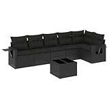 QJBSAVVA Lounge Tisch Outdoor Balkon Möbel Set Terrassenmöbel Set Balkon Lounge Klein - 7-TLG. Garten-Sofagarnitur mit Kissen Schwarz Poly Rattan für Balkon Party Garten Terrasse