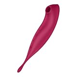 Satisfyer 'Twirling Pro Connect App', 20 cm, mit App, Druckwellen- und Auflegevibrator, beidseitig verwendbar, Druckwellen und zirkulierende Vibration, Farbe:Rot